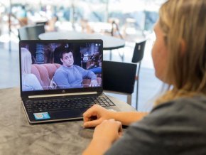 Student watching the show "Friends" on a laptop 