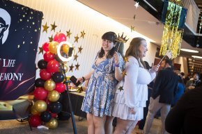 Students in the photobooth at the 2024 Student Life Awards