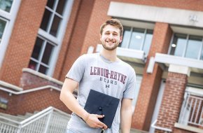 Colby Mashburn stands in front of McCrorie Center