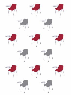 Vector illustration of red and grey desk chairs in a pattern