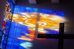 Light through a stained glass panel by the Christ Chapel altar