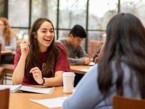 LR students laughing in the cafeteria