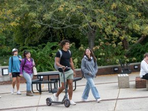 Students walk through campus 