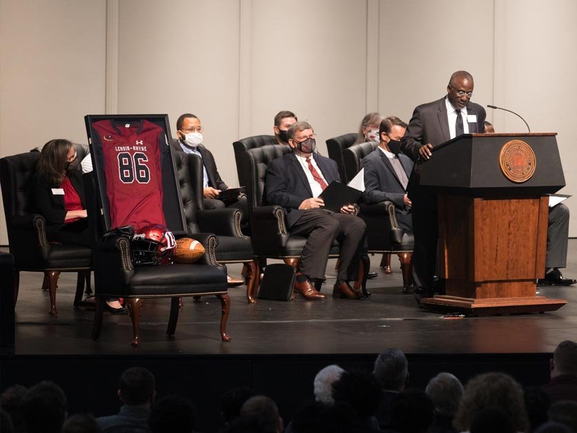 Avery Staley speaks during memorial service for Omari Alexander